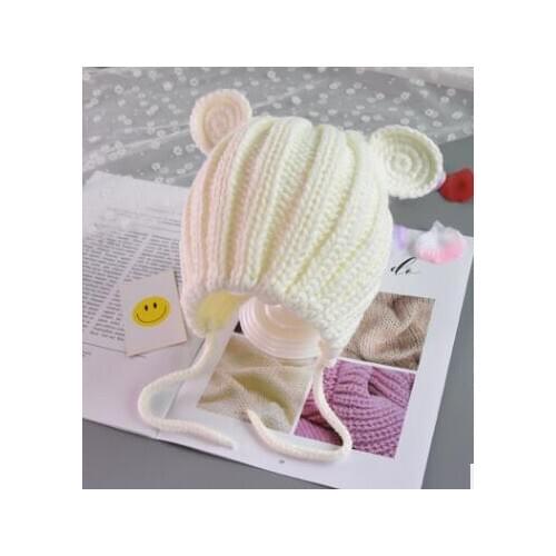 10pcs/lot children cartoon cat ear kniited hat kid winter solid warm hat 5color boy girl cartoon beanies