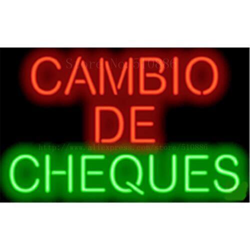 17*14" Spanish Check Cashing NEON SIGN REAL GLASS BEER BAR PUB LIGHT SIGNS store display Restaurant Shop Advertising Lights