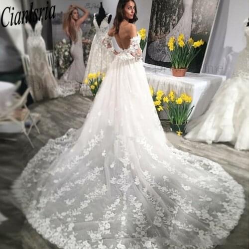 2021 White Elegant Wedding Dresses Sweetheart Long Sleeves Bridal Gowns With Lace Applique Tiered Ruffle Sweep Train Custom Made