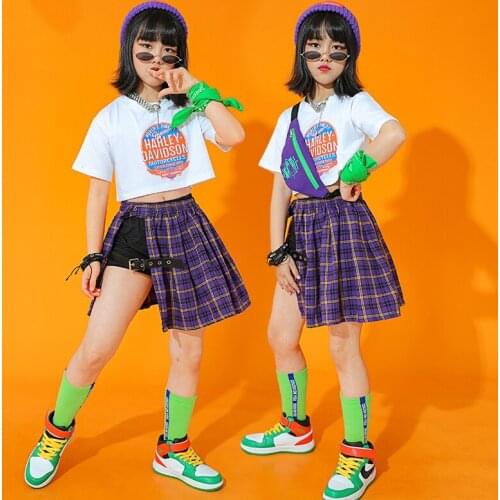2021 Fashion Hip Hop Dance Costumes For Girls Summer Short Sleeved Lattice Skirts Suit Jazz Street Dance Rave Clothes DQS7412