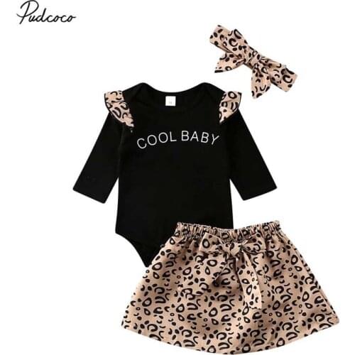 2020 Baby Spring Autumn Clothing 3Pcs Toddler Baby Girl Cotton Fly Longsleeve Romper Top Bowknot Princess Leopard Dress Headband