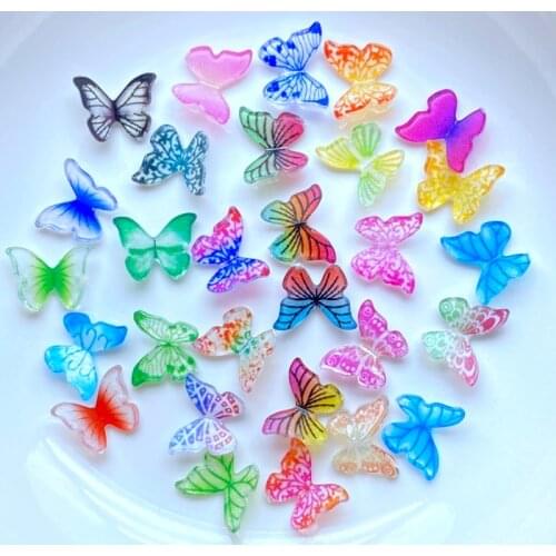 40pcs New Cute Acrylic Mini 3D Butterfly Cabochon Scrapbook Kawaii DIY Embellishments Accessories For Nails K88