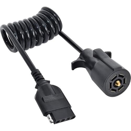 7 Way Round to 5 Way Flat Coiled Trailer Plug Adapter Plug & Play Trailer RV Blade Vehicle-Side Trailer Wiring Connector