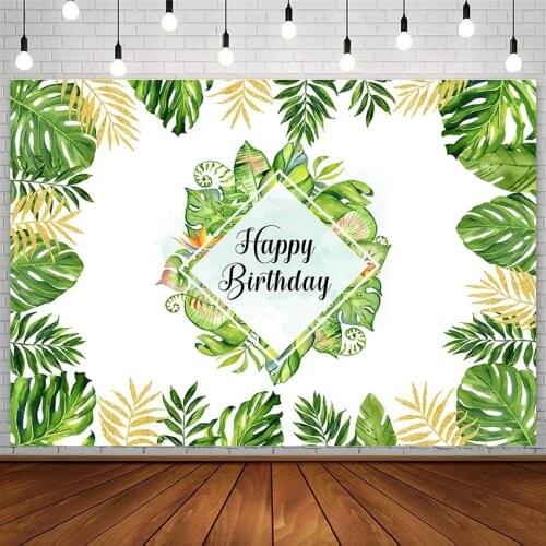 Avezano Happy Birthday Backdrop Forest Jungle Party Photography Background Studio Green Leaf Decor Props For Photozone Photocall