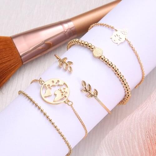 Free shipping Fashion popular personality style leaf map hollow out rose gold bracelet Set women love bracelets wholesale