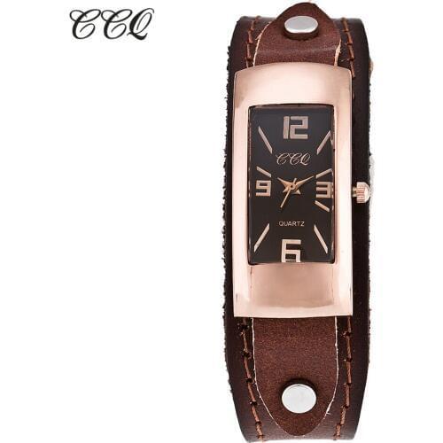 CCQ Brand Vintage Genuine Leather Bracelet Watch Fashion Casual Women Quartz Watches Wrist Watch Gift C06