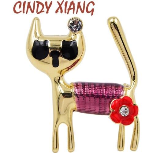 CINDY XIANG New Arrival Cute Enamel Paint Cat Brooch For Women And Men Flower Animal Brooch Pins Design Fashion Unisex Jewelry