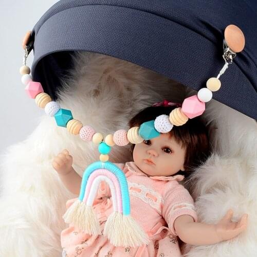 Baby Teether Stroller Pendant Pacifier Chain Rattle Pram Clip Crochet Beads Wooden Animal Teether Infants Nursing Teething Toys