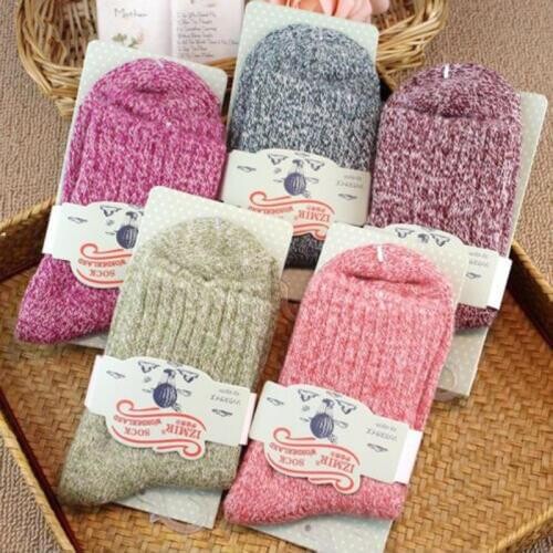 Hirigin 5 Pairs Vintage 2019 Women Wool Cashmere Thick Soft Winter Warm Solid Casual Sock Over Ankle High Socks Set 2 Style