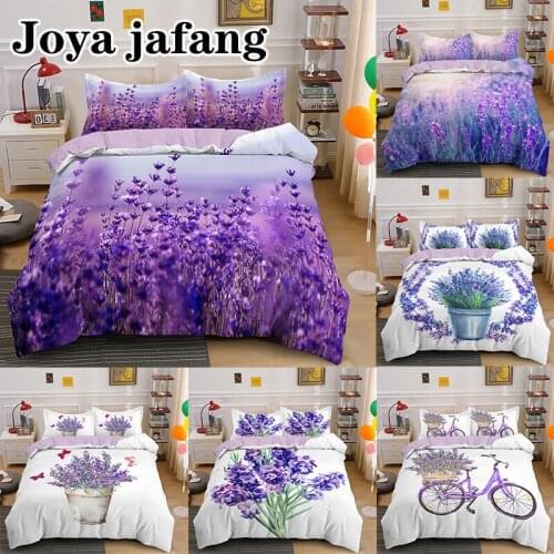 Fashion Luxury 3D lavender Bedding 2/3 Sets of Microfiber Quilt Cover Household Items(Single/Twin/Double/Full/Queen/King Size)