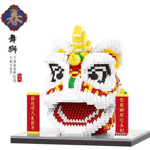 Balody Mini blocks China Spring Festival Lion Head Building Toy Educational Intelligence Bricks for Children New year Gift 16157
