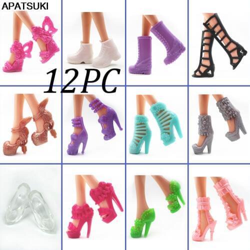 12pairs/set Fashion Doll Shoes For Barbie Doll Sandals 1/6 Doll Shoes Boots For Barbie Dolls Outfit Dress Lots of Designs