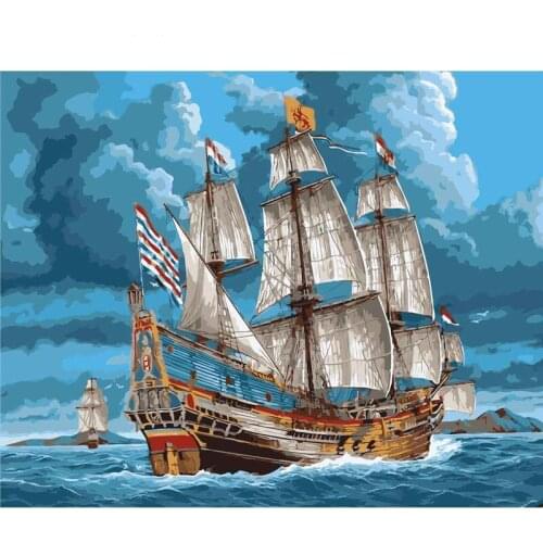 GATYZTORY Fishing boat diy paint by numbers painting kits abstract oil painting by numbers on canvas for painting Framed Wall