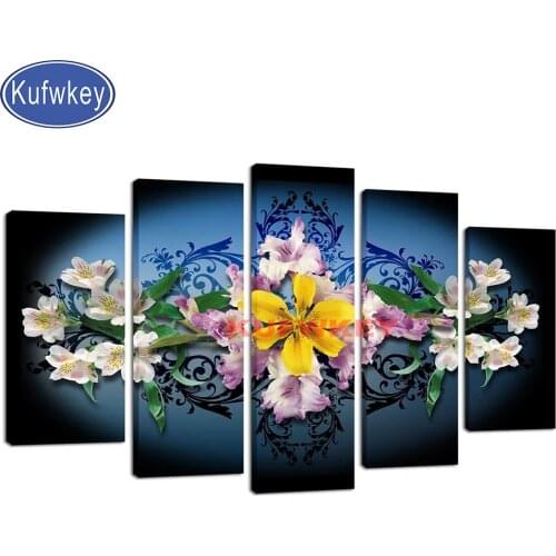 5 piece set lily diamond Painting full square round mosaic diamond art 3d cross Stitch 5d picture flower new wall stickers
