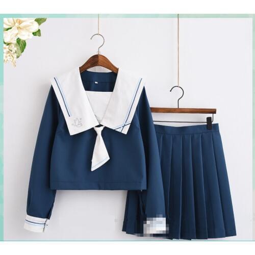 2019 new Japanese school uniforms sailor tops+tie+skirt Navy style Students clothes for Girl Plus size Lala Cheerleader clothing