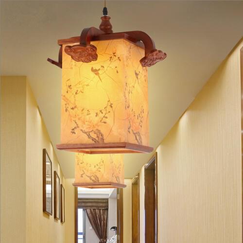 New Chinese spring flowers in full bloom painting Chandelier Coffee carved wood art E27 lamp for corridor&porch&stairs MYR037