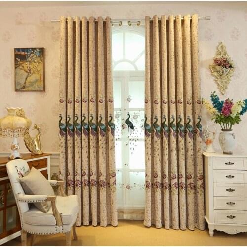 New Curtain Retro Light Luxury Embroidery Peacock Embroidered Chenille Finished Product Curtains for Living Dining Room Bedroom