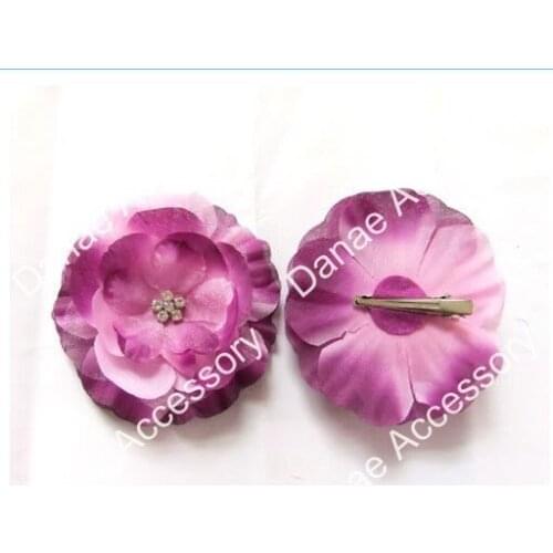 Wholesale~4" Boutique Flower ,Silk Chiffon Flower Hair Clip Crystal Center ,Seam drilling flowers,100ps by EMS