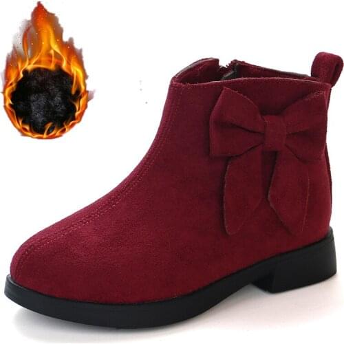 Autumn Winter Children Girls Fashion Plush Boots Kids Martin Non-Slip Bowknot Snow Boots 5 6 7 8 9 10 11 12 Years Old 2021 New