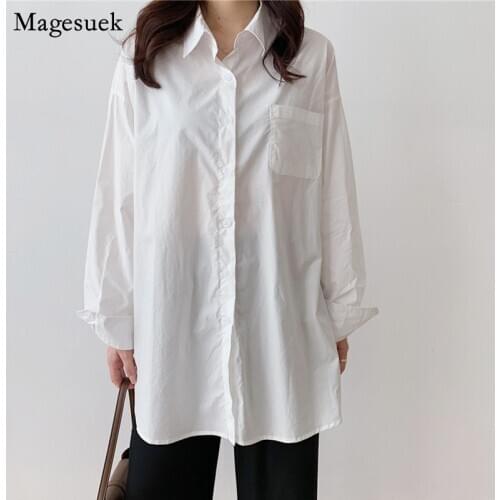 Autumn Fashion Plus Size Blouse Women 2021 New Casual Cardigan Long Shirt Women Solid Slim Cotton White Shirt Women Blusas 10359