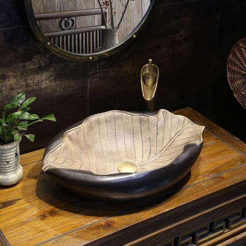 Oval shaped Art Basin Creative Restoration Of Ancient leaf Ceramic Wash basin bathroom sink