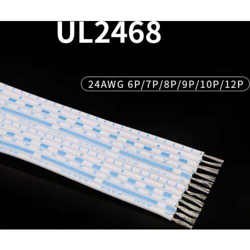 UL2468 24AWG Flat Ribbon Cable Wire Blue & White PVC Ribbon Cable Terminal Hook-up Wire 6P 7P 8P 9P 10P 12P Tinned Copper Cores