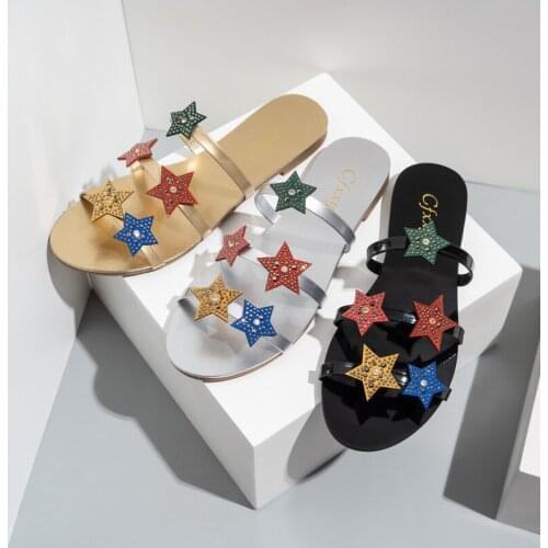 Summer women Casual shoes slippers stars Crystal Outer slippersOpen Toe sandals Fashion Beach flat slippers