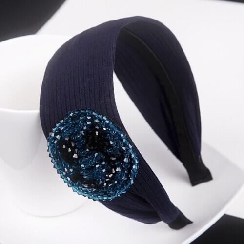 Wide-Band Hair Band Fabric Headband Crystal Hairpin Fashion Headgear Press Hairpin Solid Hair Accessories Smiley Beads Hairpin