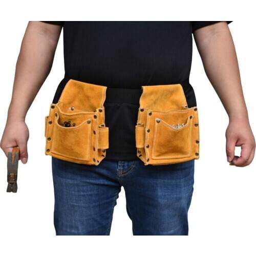 Cowhide wearable waist metal parts fishing travel tool belt storage bag electric drill bags screw nail drill bit WY815