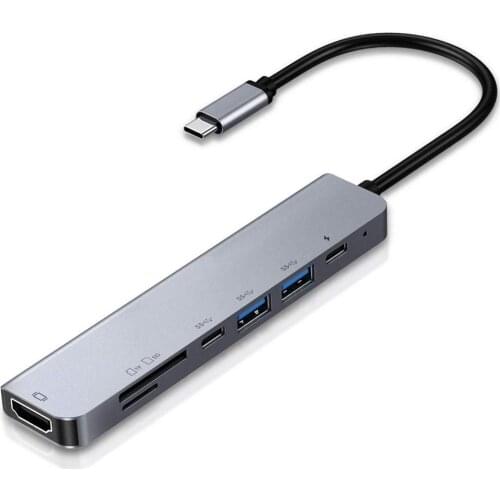 7 In 1 USB C Hub USB3.1 To HDMI Hub Multiport Adapter Card Reader Multi Splitter Adapter PC Computer Accessories Compatible Dock