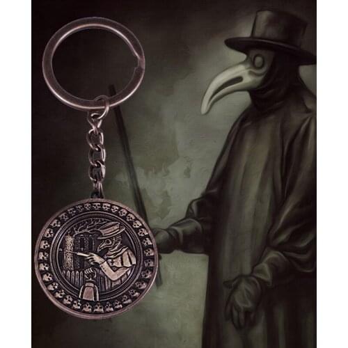 Raven Skull Plague Doctor Occult Goth Keychain vintage keyring