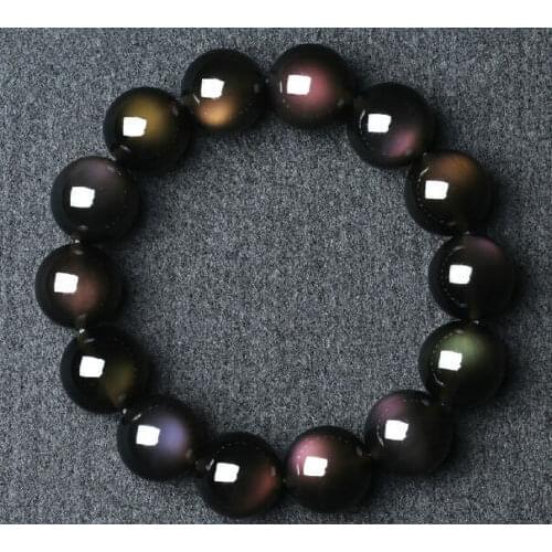 10 mm Women Natural Rainbow Black Obsidian Round Beads Bracelet