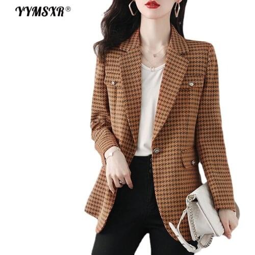 S-4XL Plus Size Womens 2021 Autumn and Winter New Womens Long-sleeved Professional Plaid Suit High-quality Elegant Jacket