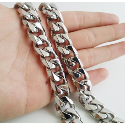 Granny Chic New 13mm 7"-40" Silver Tone Polished Fashion Curb Link Chain Necklace Stainless Steel Mens Jewelry High Quality