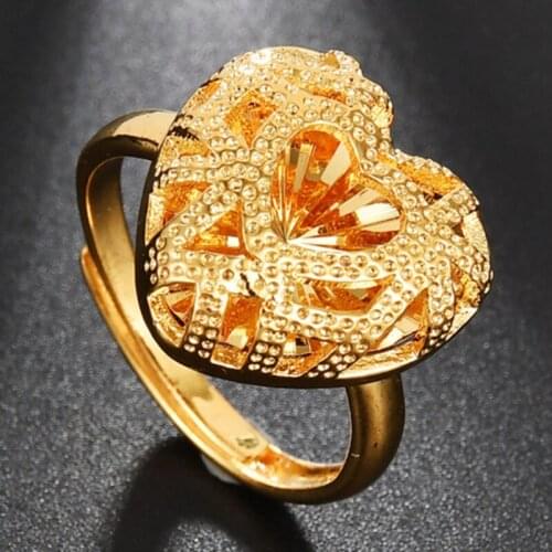 Vintage Fashion Hollow Out Love Heart Ring Geometric Open Rings for Women Gold Plated Engagement Wedding Adjustable Jewelry 2021