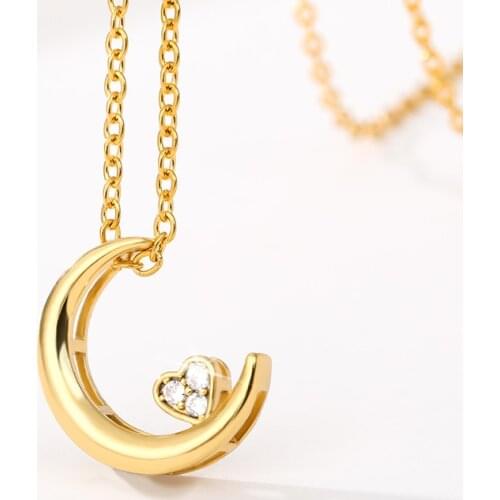 Double Moon Love Heart Necklace For Women Stainless Steel Choker Gold Silver Color Crystal Necklace Pendant 2020 Boho Jewelry