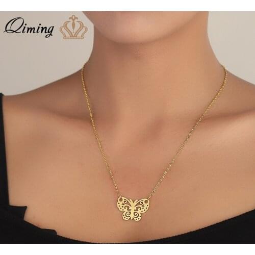 Bohemia Butterfly Pendant Necklace For Women Elegant Fashion Stainless Steel Jewelry Gils Ethnic Wedding Necklaces Gift