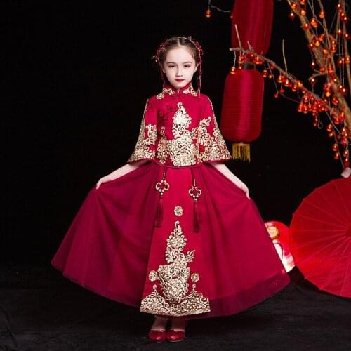 Winter Girl Red Modified Cheongsam New YearS Dress ChildrenS Chinese Style Tang Suit Little Girls Han Costume Chinese Garment