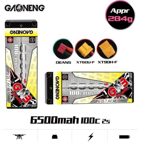 1/2PCS GAONENG GNB 7.4V 6500mAh 100C Rechargeable battery For RC Car Racing Spare Parts With Shell Upgrade LiHV 2S Battery