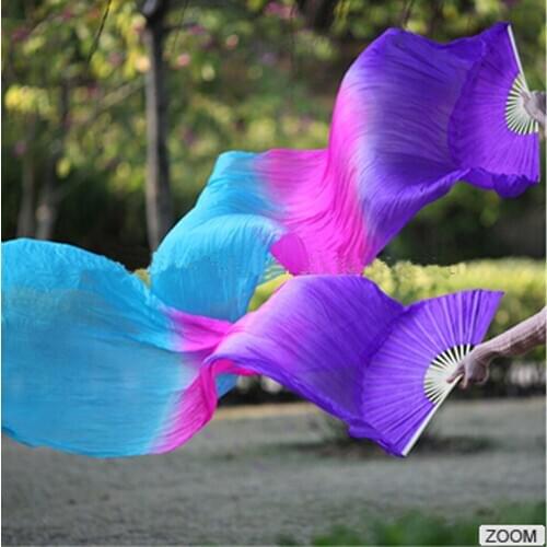 1pair 1.8M=6ft size china natural Silk material bellydancing Fans Veils stage performance dancing Fans women