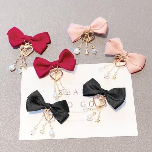 1Pair New Women Girls Cute Bow Heart Pearls Pendant Hair Clips Sweet Hair Ornament Headband Hairpins Fashion Hair Accessories