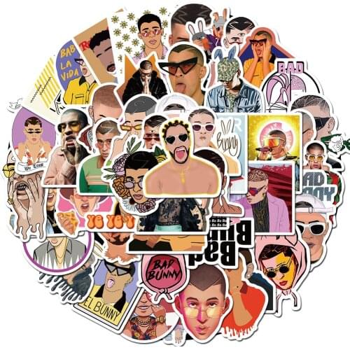 10/30/50pcs Singer Bad Bunny Stickers Guitar Waterproof Graffiti Stickers Laptop Motor Car Skateboard Luggage Decals Classic Toy