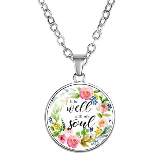 10PC Fashion Psalm Necklace Art Picture Print Glass Dome Charms Necklaces Bible Verse Quote Jewelry Gift For Christian
