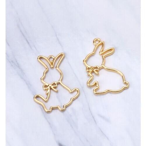 2Pcs Friend Rabbits Resin Frame Open Bezels Setting Blank Pendant Jewelry Making