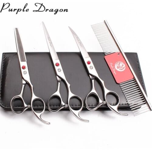 20Sets 7" Purple Dragon Wholesale Dog Grooming Scissors Straight Scissors Thinning Shears Puppy Curved Shears Pet Scissors Z3003