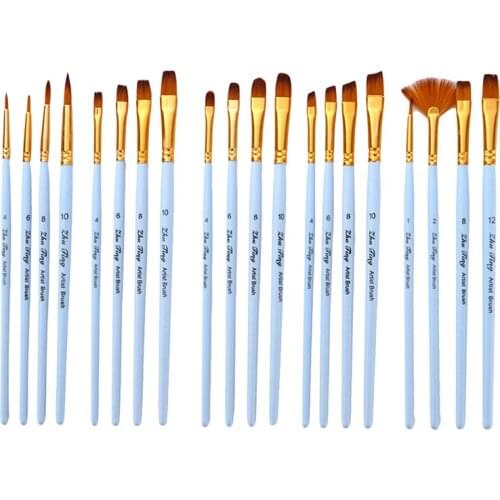 20Pcs/Set Different Size Nylon Hair Paint Brush Fine Oil Painting Watercolor Gouache Brushes Artist Professional Painting Kits