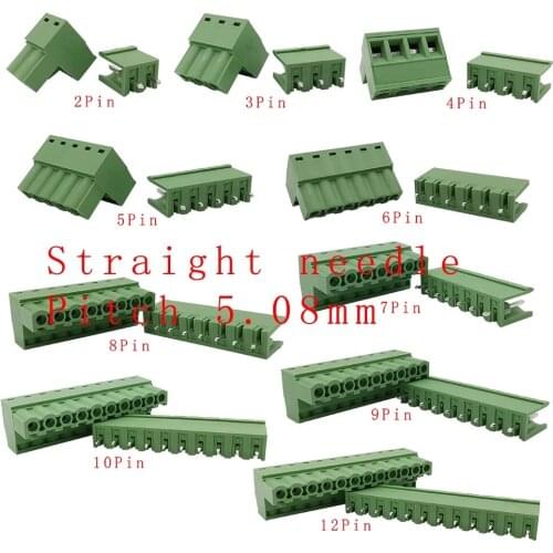 5Pairs 300V 10A Plug-Pin Straight Needle 5.08 mm Pitch Header Socket 2-12PIN 2EDG 5.08mm PCB Screw Terminal Block Connector