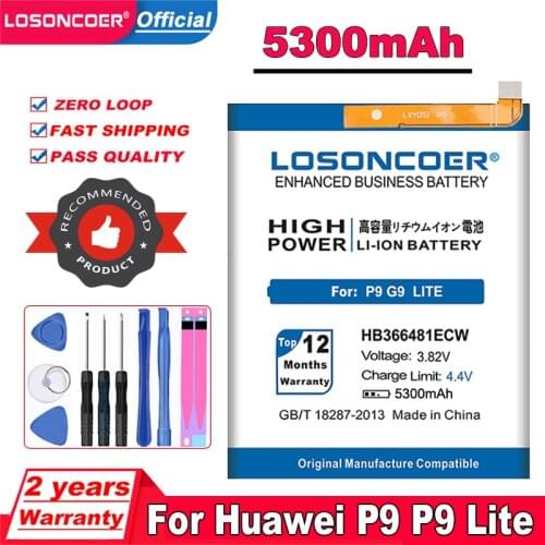 4850mAh HB366481ECW Battery For Huawei P9 5C (P9 G9 P10 Lite) G9 Honor 8 /Honor 8 Lite/ Y6 II EVA-AL00/AL10/L09/TL00 Ascend P9