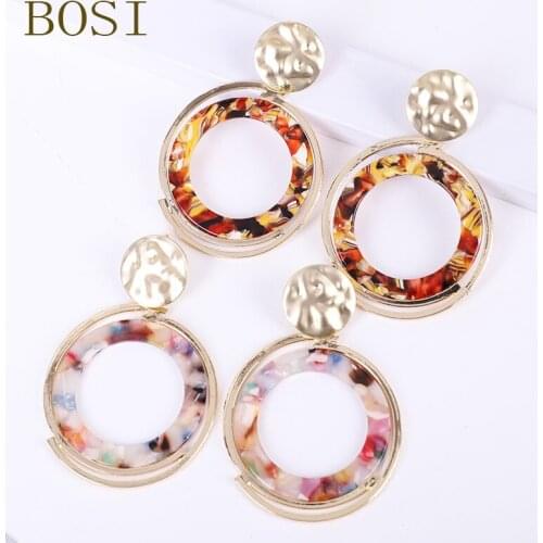 Acrylic Dangle Earrings for Women Resin Round Fashion acetic acid metal alloy Dangle Earring Geometric Female Jewelry Statement
