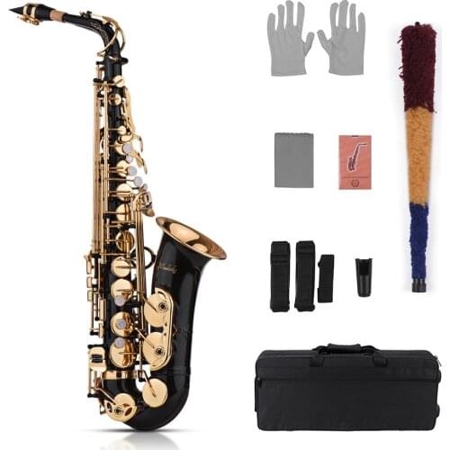 Muslady Eb Alto Saxophone Sax Brass Lacquered Gold 82Z Key Type Woodwind Instrument with Padded Carry Case Gloves Cleaning Cloth